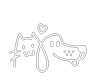 A black and white drawing of a cat and a crocodile.
