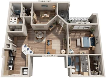 Two Bedroom Two Bath floorplan at The River, Chester, VA
