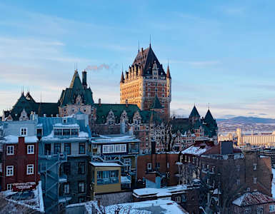 the city of château frontenac in the snow