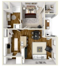 One bedroom, One bathroom floor plan at Audubon Park in Zachary, LA
