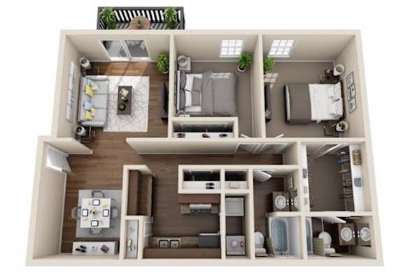 Floor Plan  The Bali Reno 2x2 984 sqft floor plan at ascot place