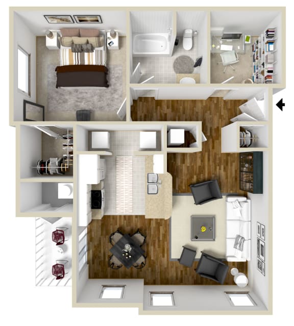 Floor Plan  One Bed, One Bath Floorplan | 900 Sq. Ft. at Summit of Shreveport Apartments, Shreveport, LA, 71105