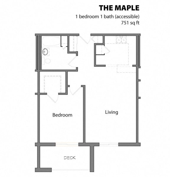 Floor Plan  1 Bed 1 Bath The Maple Floor Plan at Aspenwoods Apartments, Minnesota, 55123