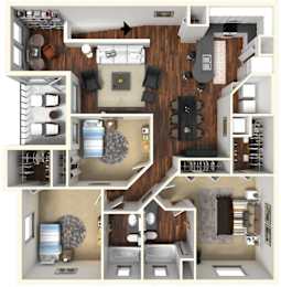 3bed 2bath A Floor Plan at Rivertree Apartments, Florida