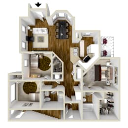3 Bed 2 Bath Floor Plan | 1,299 Sq. Ft. at Carlton Park Apartment Homes in Flowood, MS