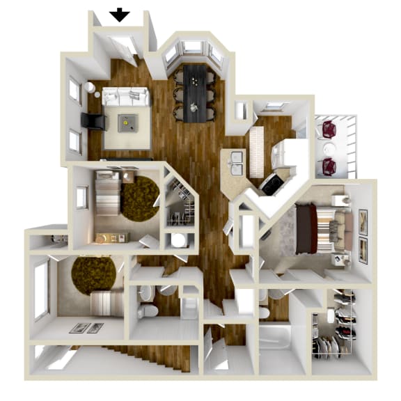 3 Bed 2 Bath Floor Plan | 1,299 Sq. Ft. at Carlton Park Apartment Homes in Flowood, MS