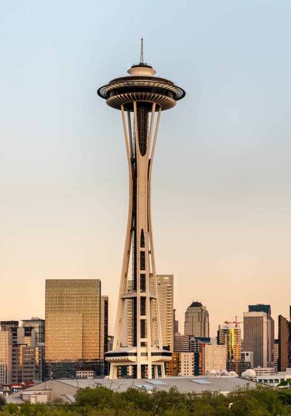 Seattle Space Needle and Seattle skyline at dusk