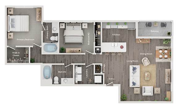 A floor plan of a house showing a living room, dining room, kitchen, and multiple bathrooms.