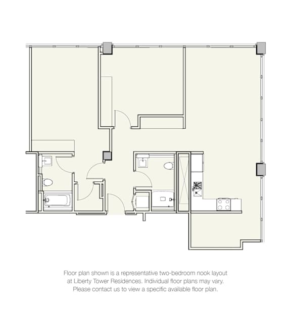 A floor plan for a two-bedroom apartment is shown.