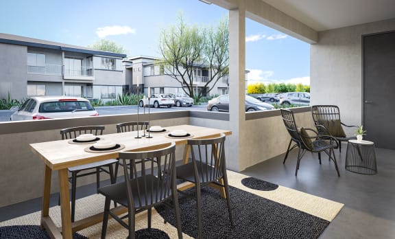 Two Bedroom Patio at Solstice Living Apartments in Tucson Arizona