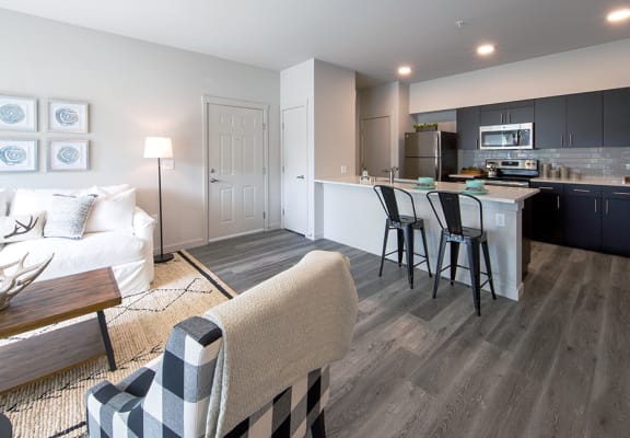 open living room and kitchen at Hearth Apartment Homes in Vancouver, WA