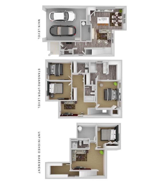 a 3d floor plan of a house withartments and a garage