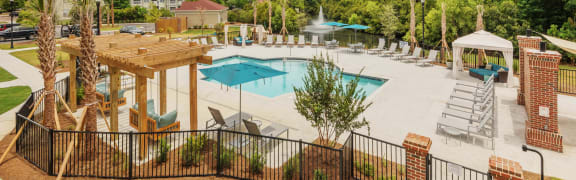 swimming pool with swing beds