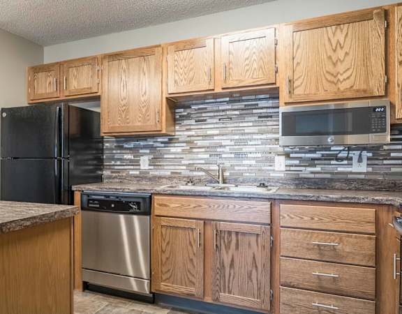 Renovated kitchen at Highland View Apartments in north Lincoln NE 68521