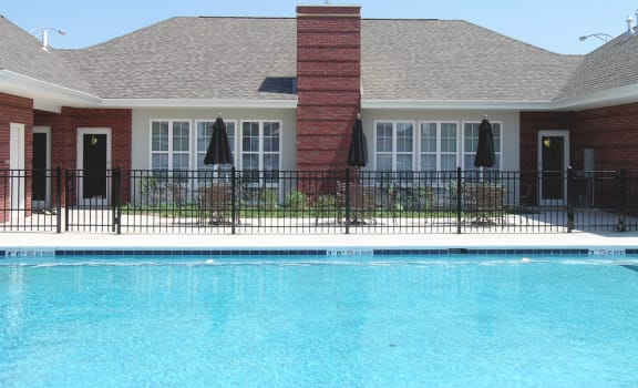 The swimming pool outside the clubhouse at Horace Mann apartments and townhomes in Gary, IN