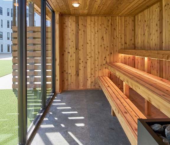 Wooden Sauna Room at Parallel Apartments, Nebraska