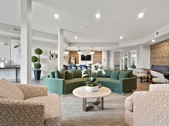 Property communal space with soft seating  at Vue at Westchester Commons, Midlothian, 23113