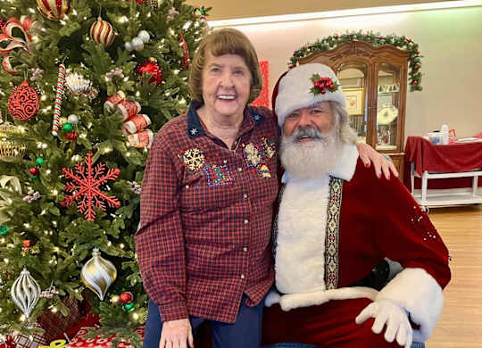 Resident with Santa at River Commons Senior Living, Redding, California