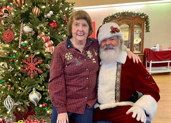 Resident with Santa at River Commons Senior Living, Redding, California