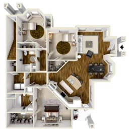 Three bedroom, Two bathroom floor plan at Audubon Park Apartment Homes in Zachary, LA
