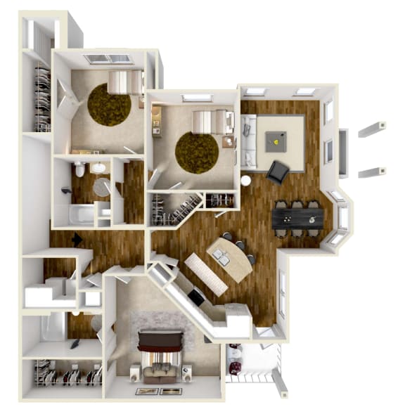 Three bedroom, Two bathroom floor plan at Audubon Park Apartment Homes in Zachary, LA