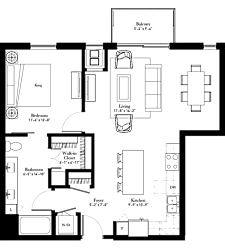 Bellflower (A8.1) floor plan with 1 bedroom and 1 bathroom at Aspire at CityPlace luxury residences in Woodbury MN 55125