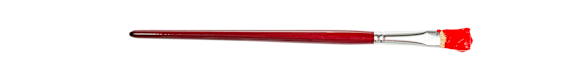 A red paintbrush with a silver handle.
