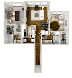 Two bedroom floor plan for rent at Carlton Park Apartment Homes in Flowood, MS