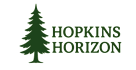 A logo with a tree and the words "Hopkins Horizon" in green on a black background.