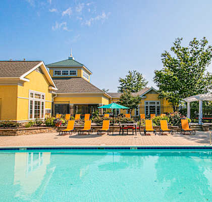Clear blue pool view at Broadlands Apartments, Ashburn, 20148