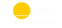 A logo with a yellow circle and the words "sun residential" in black.