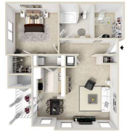1 bed 1 bath A Floor Plan | 892 Sq. Ft. at Reserve at Park Place Apartments, Mississippi 39402
