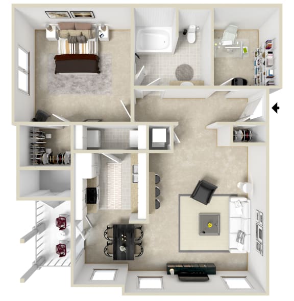 Floor Plan  1 bed 1 bath A Floor Plan | 892 Sq. Ft. at Reserve at Park Place Apartments, Mississippi 39402