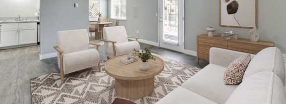 Model Living Room with Green Sofa