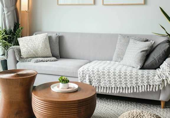 a living room with a couch and a coffee table