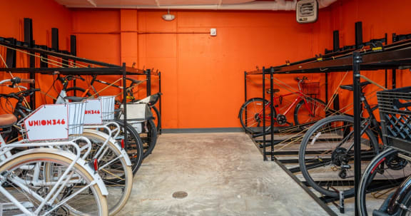 Bike storage at Union 346 Apartments, Somerville, Massachusetts