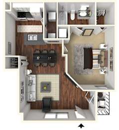 1bedroom 1bathroom Floor Plan at Rivertree Apartments, Riverview, Florida