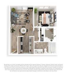 A floor plan of a 1 Bed/1 Bath apartment at Willow Creek.
