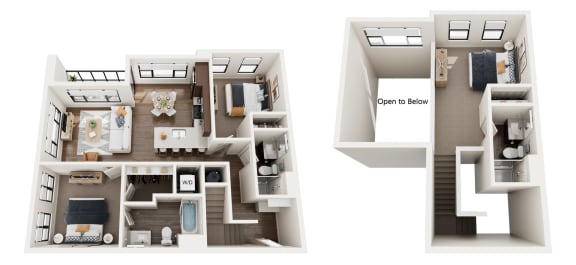 C1 floor plan showing 2 story 3 bedroom, 3 bathroom apartment in Castle Rock, CO