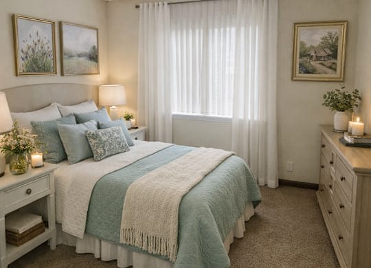 Modern Bedroom at River Commons Senior Living, California, 96002