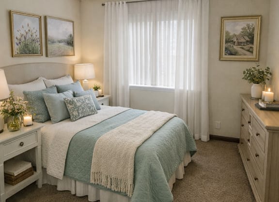 Modern Bedroom at River Commons Senior Living, California, 96002