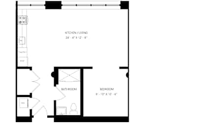 A floor plan of a Studio Alcove with 1 Bathroom.