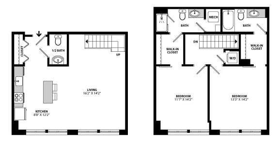 B1BX Floor Plan at Allied Harbor Point, Baltimore, MD