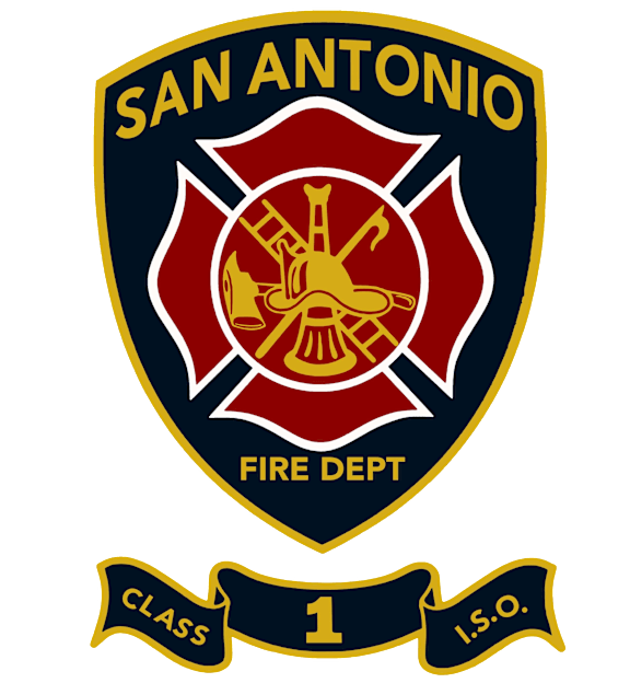 The image is of a badge from the San Antonio Fire Department.