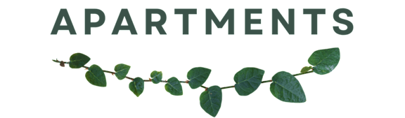 A green leafy branch with the word "APARTMENTS" written in white.