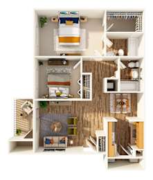 A dollhouse with a white and brown color scheme.