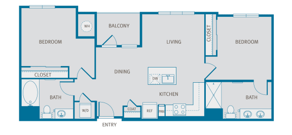 a floor plan of a unit with a blue floor