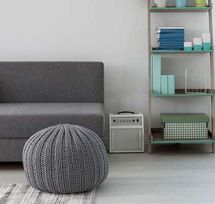 Living room with green and gray decor