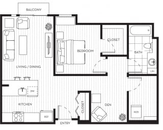 Lux Apartments Floor Plan One Bedroom One Bathroom With Den D