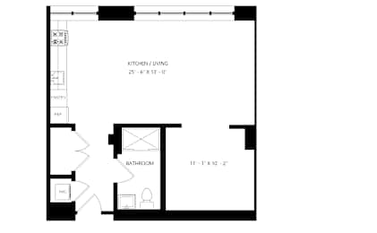 A floor plan for a Studio Alcove with a 1 Bathroom.
